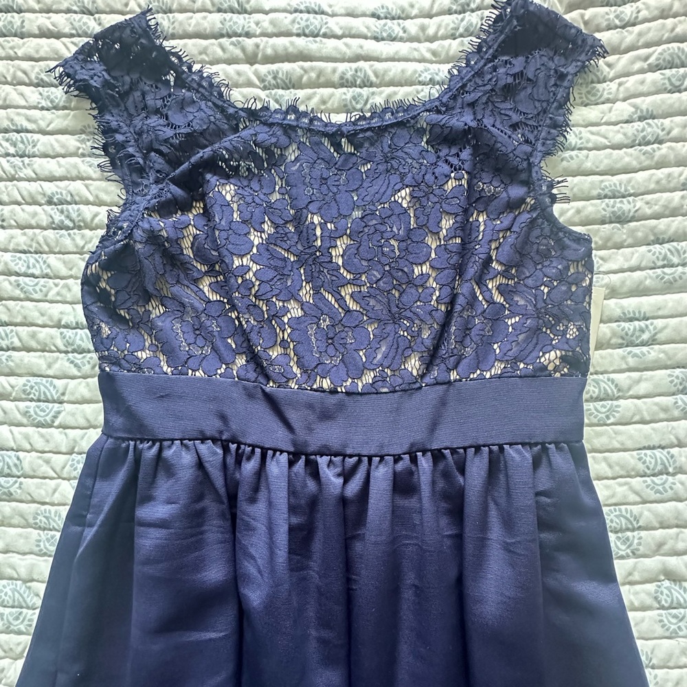 Eliza J. Mother of the Bride navy blue dress with pockets